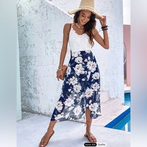 SHEIN Lace Floral Print Cami Dress w/ Tulip Hem